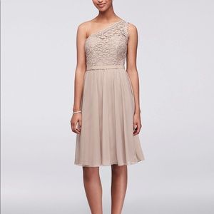 Davids Bridal Short One Shoulder Corded Lace Dress